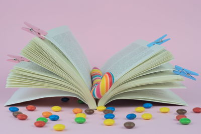 Close-up of multi colored pencils on table