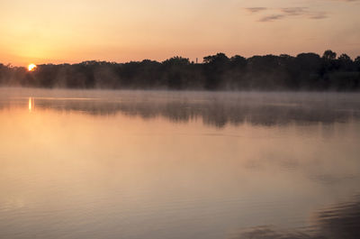 Scenic view of lake at sunset