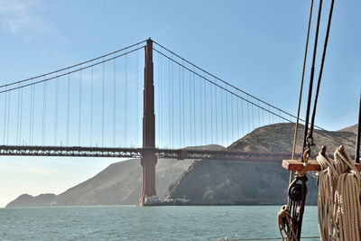 View of suspension bridge over sea