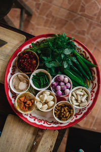 High angle view of food on table