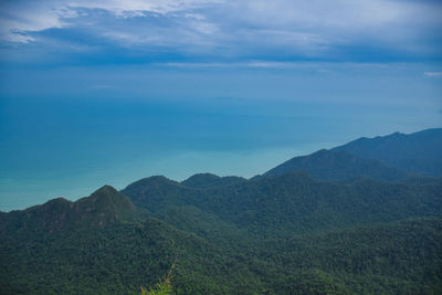 Beautiful stunning scenic panoramic view of langkawi from the top of gunung mat chincang mountain