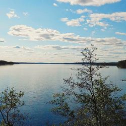 Scenic view of lake against cloudy sky