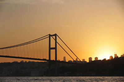 View of suspension bridge at sunset