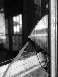 Close-up of window in abandoned building