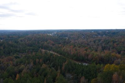 High angle view of trees on landscape against sky