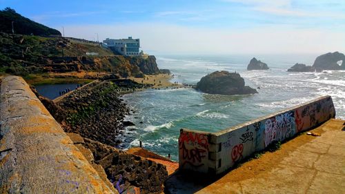 Scenic view of sutro bath ruins from cliff against sky