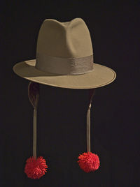 Close-up of hat against black background