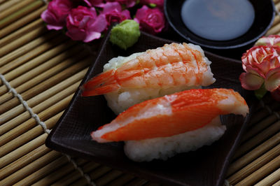 High angle view of sushi in plate
