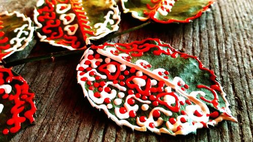 High angle view of christmas decorations on table