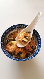 High angle view of food in bowl on table