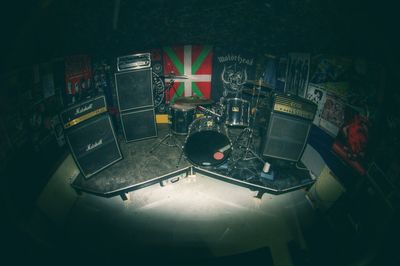 High angle view of illuminated lighting equipment on table