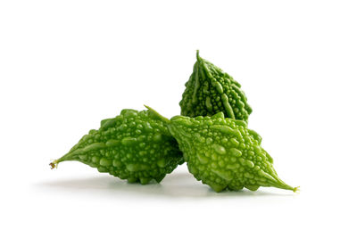 Close-up of green leaf against white background