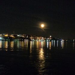 View of illuminated harbor at night