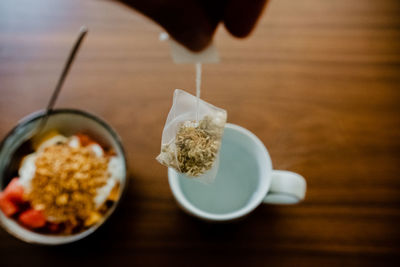 High angle view of food on table