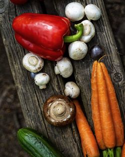 High angle view of vegetables on table