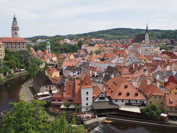 High angle view of buildings in town
