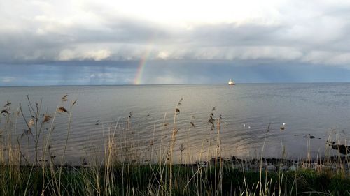Scenic view of sea against cloudy sky