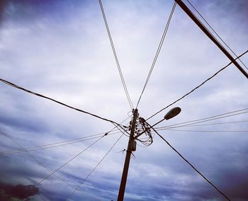 Low angle view of power lines against sky