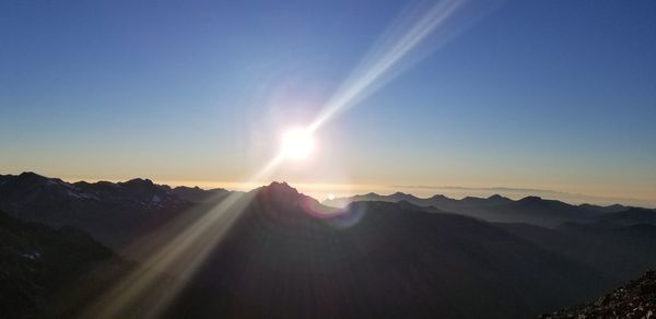 Scenic view of mountains against clear sky during sunset