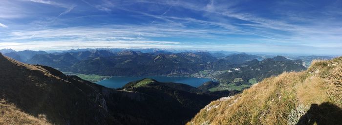 Panoramic view of landscape and mountains against sky