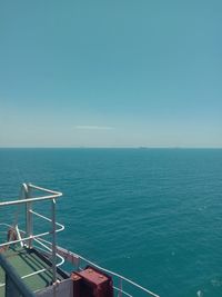 High angle view of sea against clear blue sky