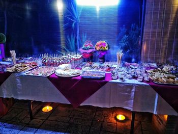 View of dining table in garden