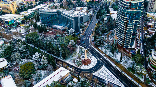 High angle view of buildings in city