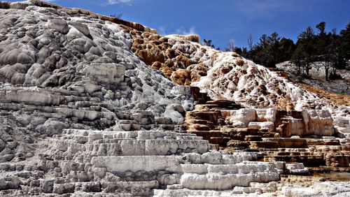 Rocks in sea against blue sky
