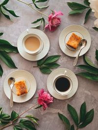 High angle view of breakfast on table