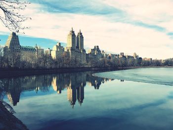 Reflection of buildings in water