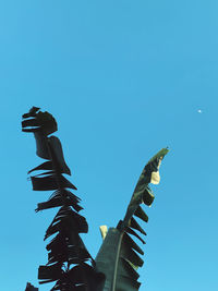Low angle view of statue against blue sky