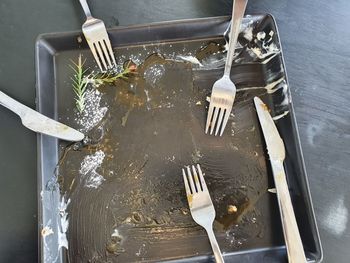 High angle view of food on table