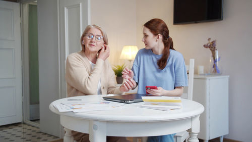 Businesswoman working at home