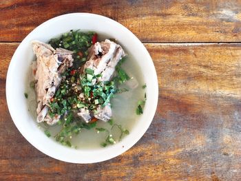 High angle view of food in bowl on table