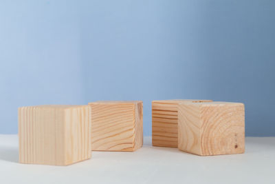 Close-up of blue table against white background