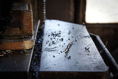 Close-up of metal part in factory