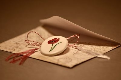 Close-up of heart shape on table