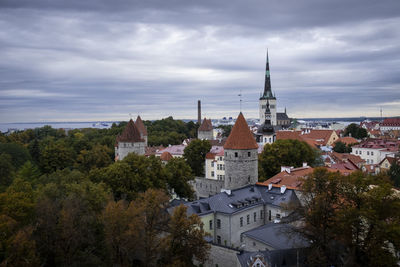 High angle view of townscape against sky