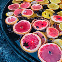 High angle view of fruits on table