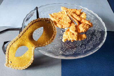 High angle view of dessert in plate on table