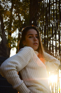 Portrait of young woman in forest