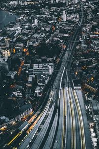 Light trails on road at night