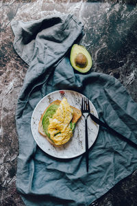 High angle view of breakfast served on plate