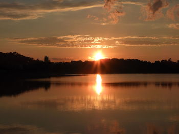 Scenic view of lake against sky during sunset