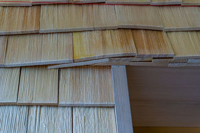 Full frame shot of wooden structure of building