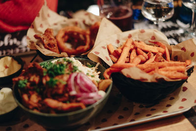 High angle view of food served in plate