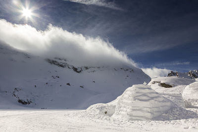 Scenic view of snowcapped mountains against sky