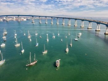 High angle view of bridge over sea against sky