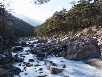 Scenic view of river stream against sky