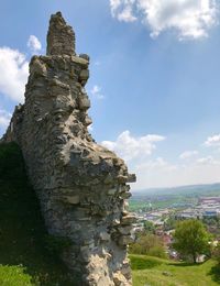 Built structure on landscape against sky